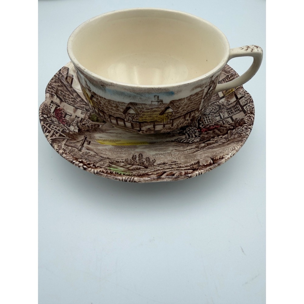Johnson Bros Olde English Countryside Tea Cup Saucer Set 4 Brown Ironstone UK